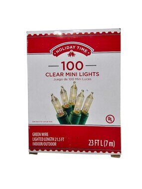 Holiday Time 100 Clear Mini String Lights Green Wire Indoor/Outdoor 21.5ft Lit